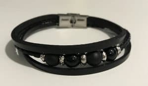 Bracelet cuir et perle noir